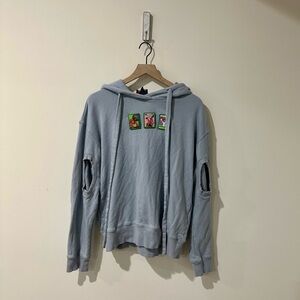 • Mukzin • Women’s Cut Out Sweatshirt Hoodie Blue Sea Food Patched
